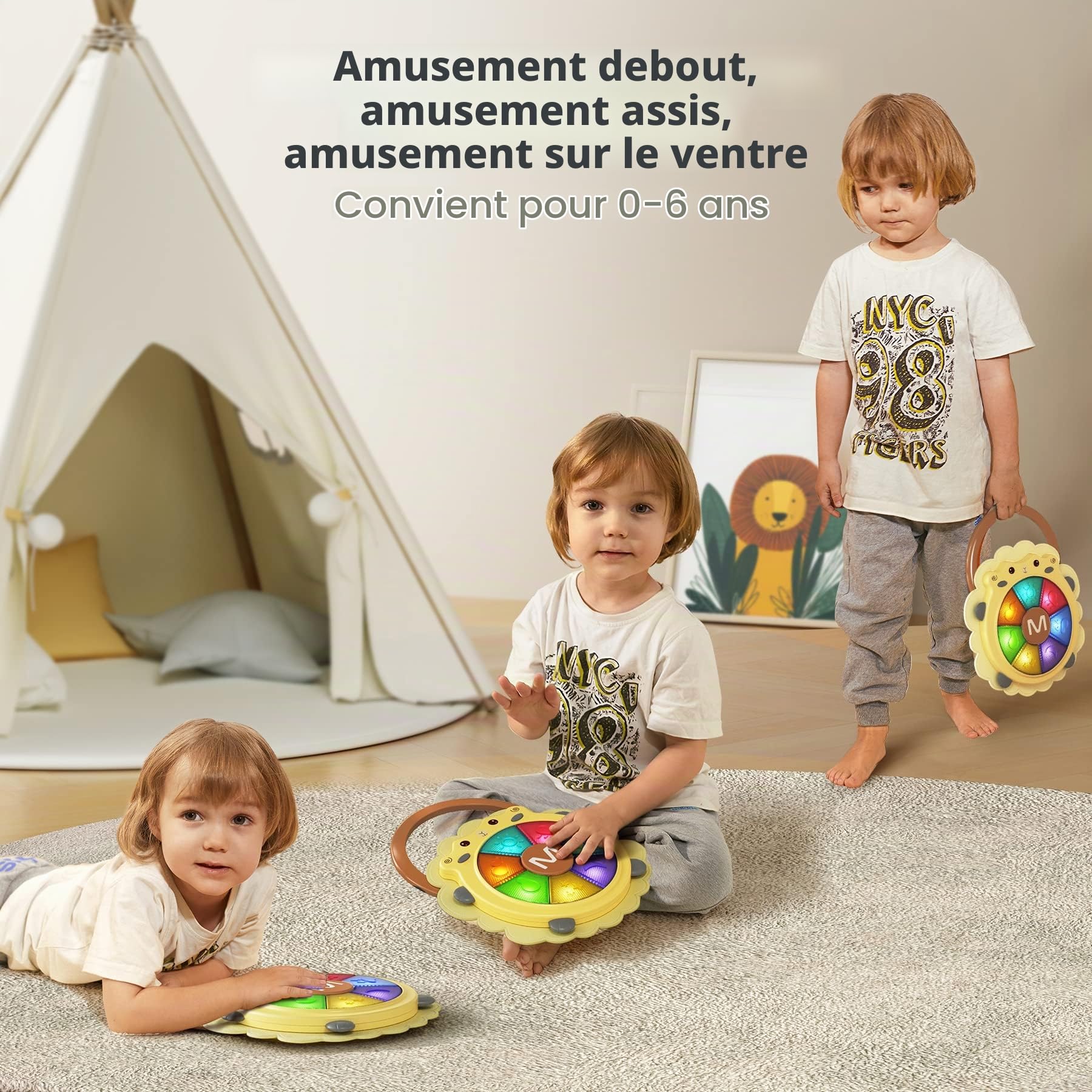 tumama Bébé Tambour Électronique Jouets Musicaux Lumière Sonore Instruments Jeu Activité Sensorielle Jouet D'apprentissage Vacances Noël Cadeaux D'anniversaire Tout-Petit Nouveau-Né 18 Mois + (mouton)
