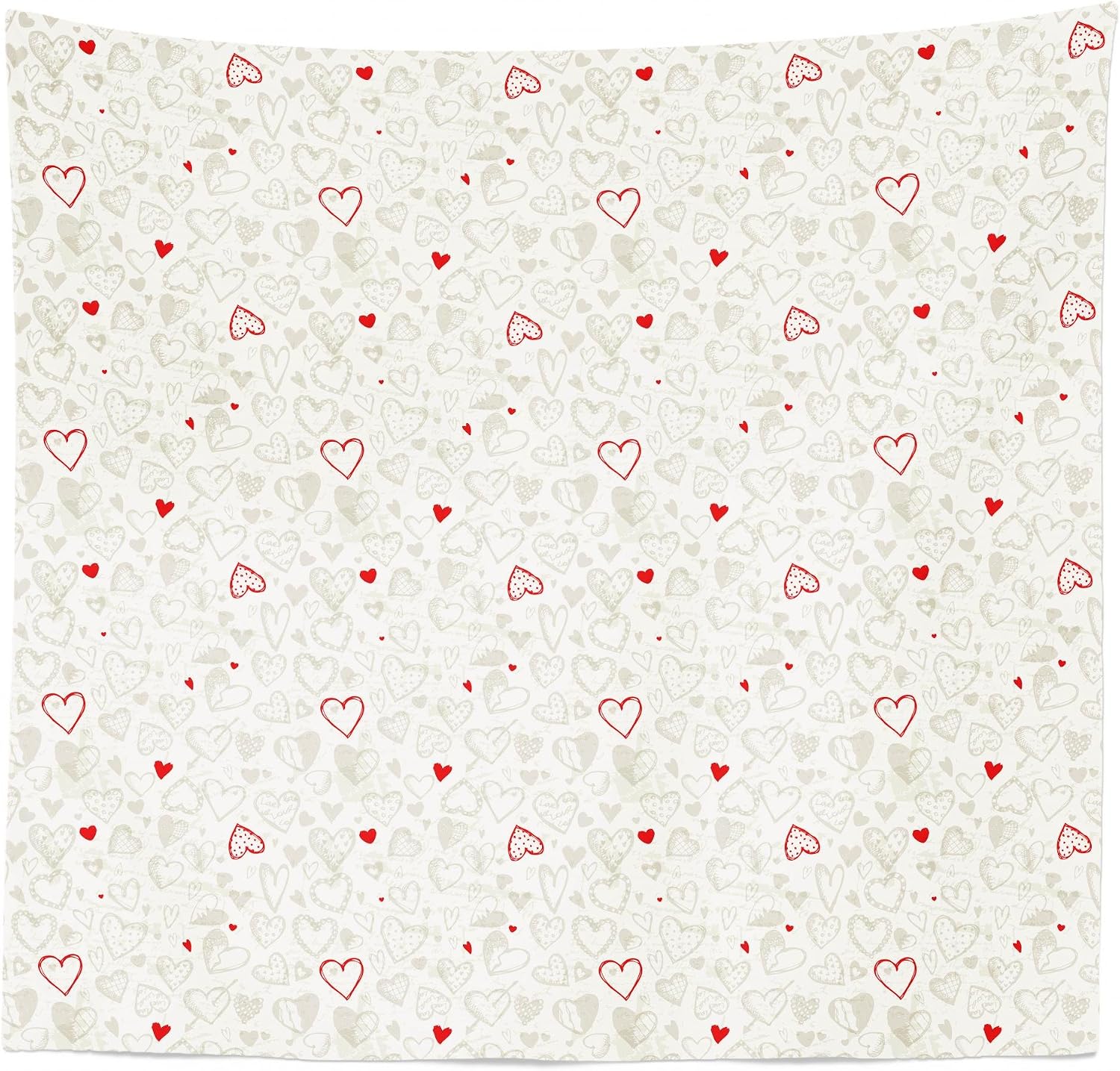 Lunarable Hearts Tapestry, Sketch Style Valentines Day Contrasting Colors Various Motifs Love Theme, Fabric Wall Hanging Decor for Bedroom Living Room Dorm, 30" X 45", Red Pale Grey White