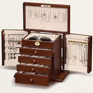 Wooden Jewelry Box Lockable, 8-Layer Large Wood Jewelry Organizer for Women