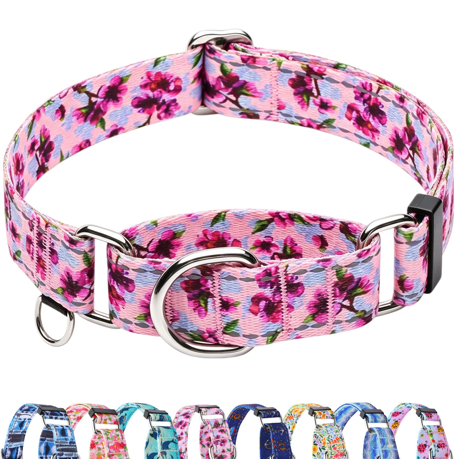Fidohug Reflective Martingale Collar – Purple Flower, Medium