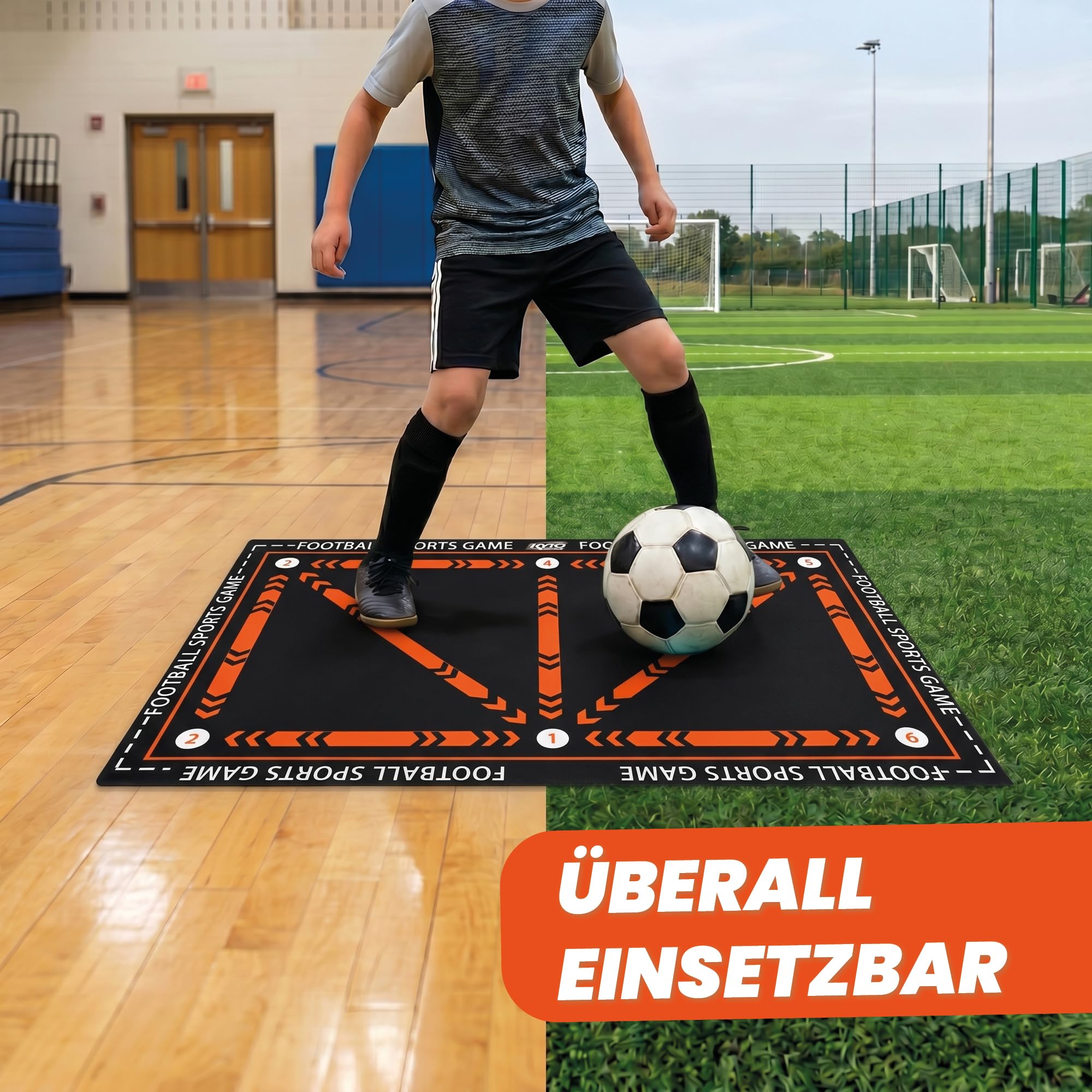 Kyto Sports Fußballmatte Kinder 60x90 cm Orange, Kicktrack Trainingshilfe für Dribbling und Koordination, rutschfeste Kickmatte für Ballgefühl und Agility, Fußball Trainingszubehör für Jugendliche