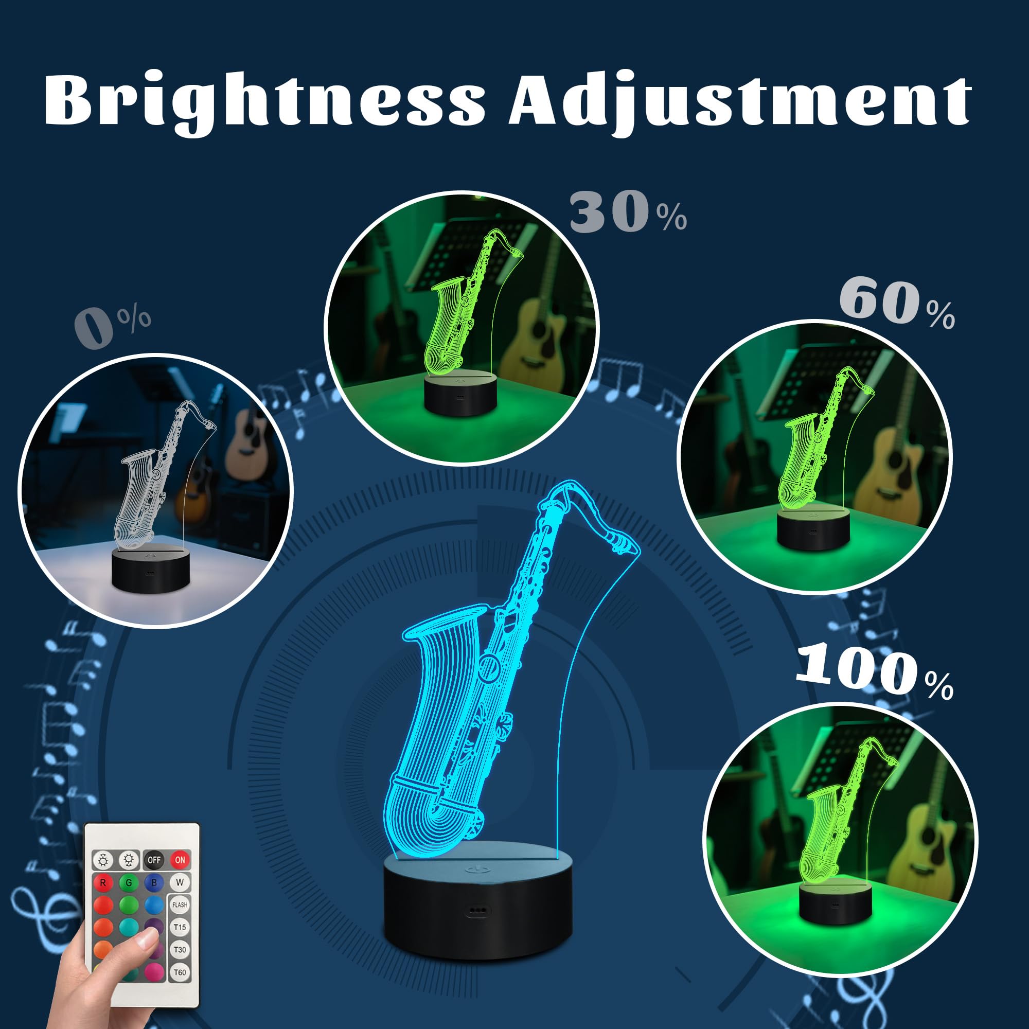 CoolGift Mart Saxophone Night Light, 3D LED Optical Illusion Lamp with 16 Colors and Remote Controller, Gifts for Saxophone Enthusiasts Music Lovers