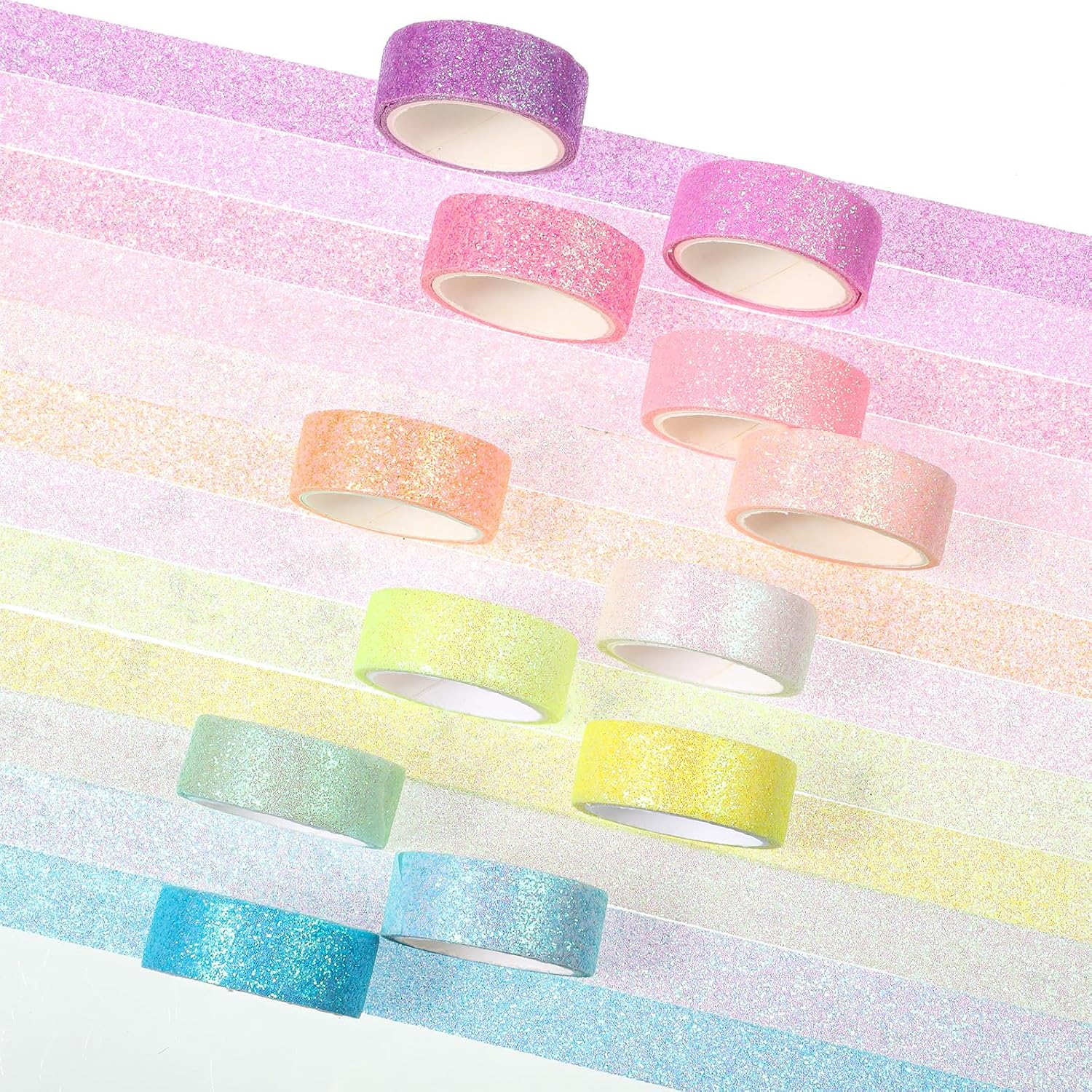 salbsever 12 Rolls Glitter Washi Tape, Decorative Washi Tape Rolls Colorful Holographic Tapes for Arts, DIY Crafts, Journals, Planners, Scrapbook, Wrapping