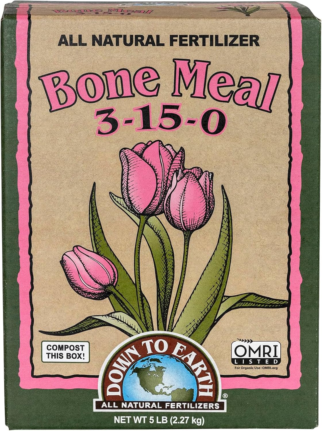 Down To Earth All Natural Fertilizers Organic Bone Meal 3-15-0, 5 lb