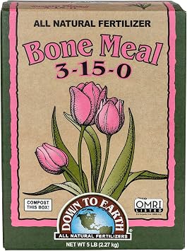 Down To Earth All Natural Fertilizers Organic Bone Meal - High Phosphorus Plant Food for Buds, Bulbs, Blooms, Flowers 3-15-0, 5 lb | High Phosphorus Plant Food for Buds, Bulbs, Blooms, Flowers, Onions, Garlic, Great Source of Calcium