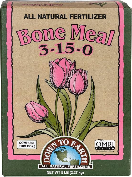 Down To Earth All Natural Fertilizers Organic Bone Meal - High Phosphorus Plant Food for Buds, Bulbs, Blooms, Flowers 3-15-0, 5 lb | High Phosphorus Plant Food for Buds, Bulbs, Blooms, Flowers, Onions, Garlic, Great Source of Calcium