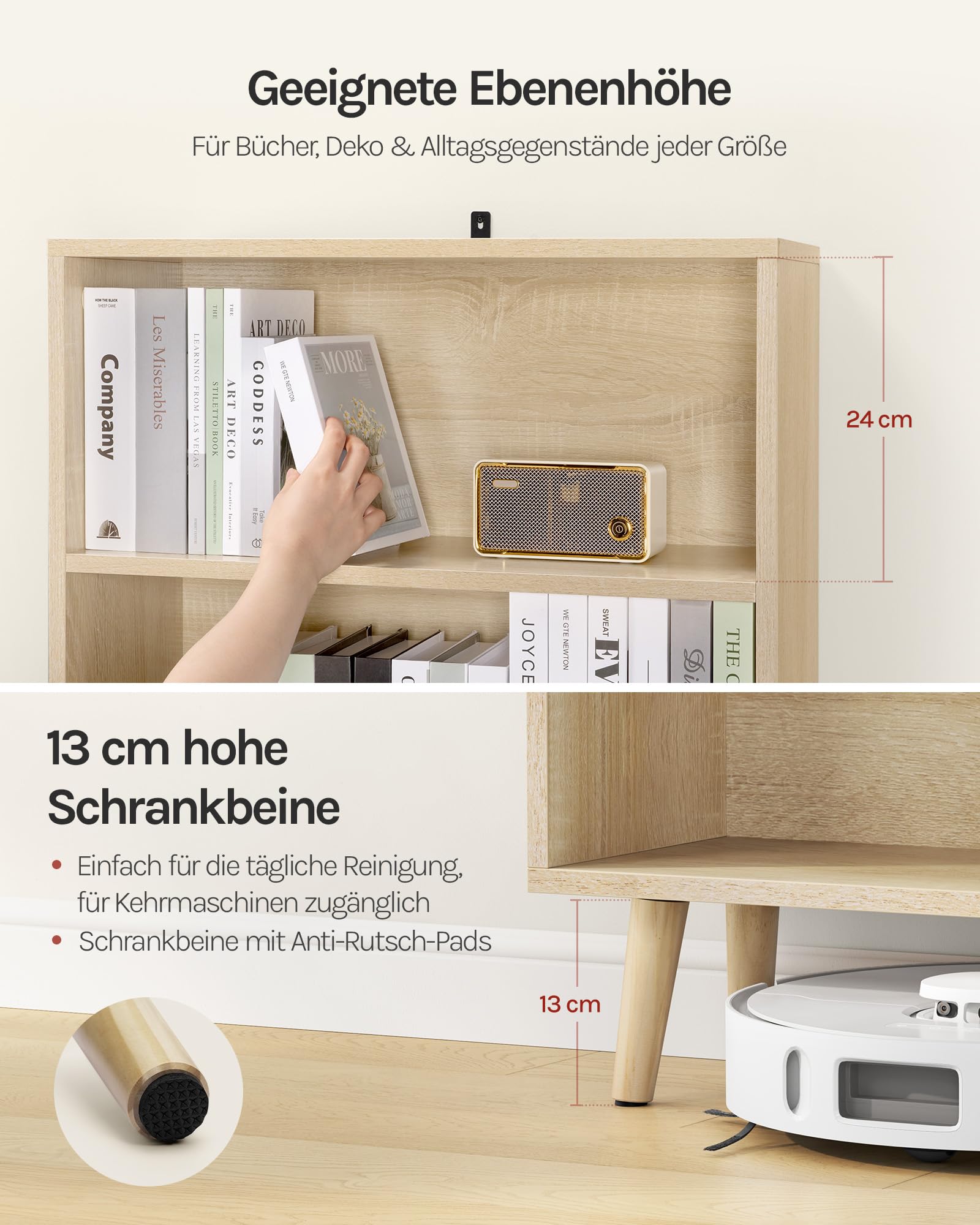 WOLTU Bücherregal Bücherschrank mit 5 Fächern, Standregal Aufbewahrungsregal Büroregal Aktenregal, offenes freistehendes Regal, für Wohnzimmer Küche Büro, helle Eiche, 60x144x24 cm, SK022hei