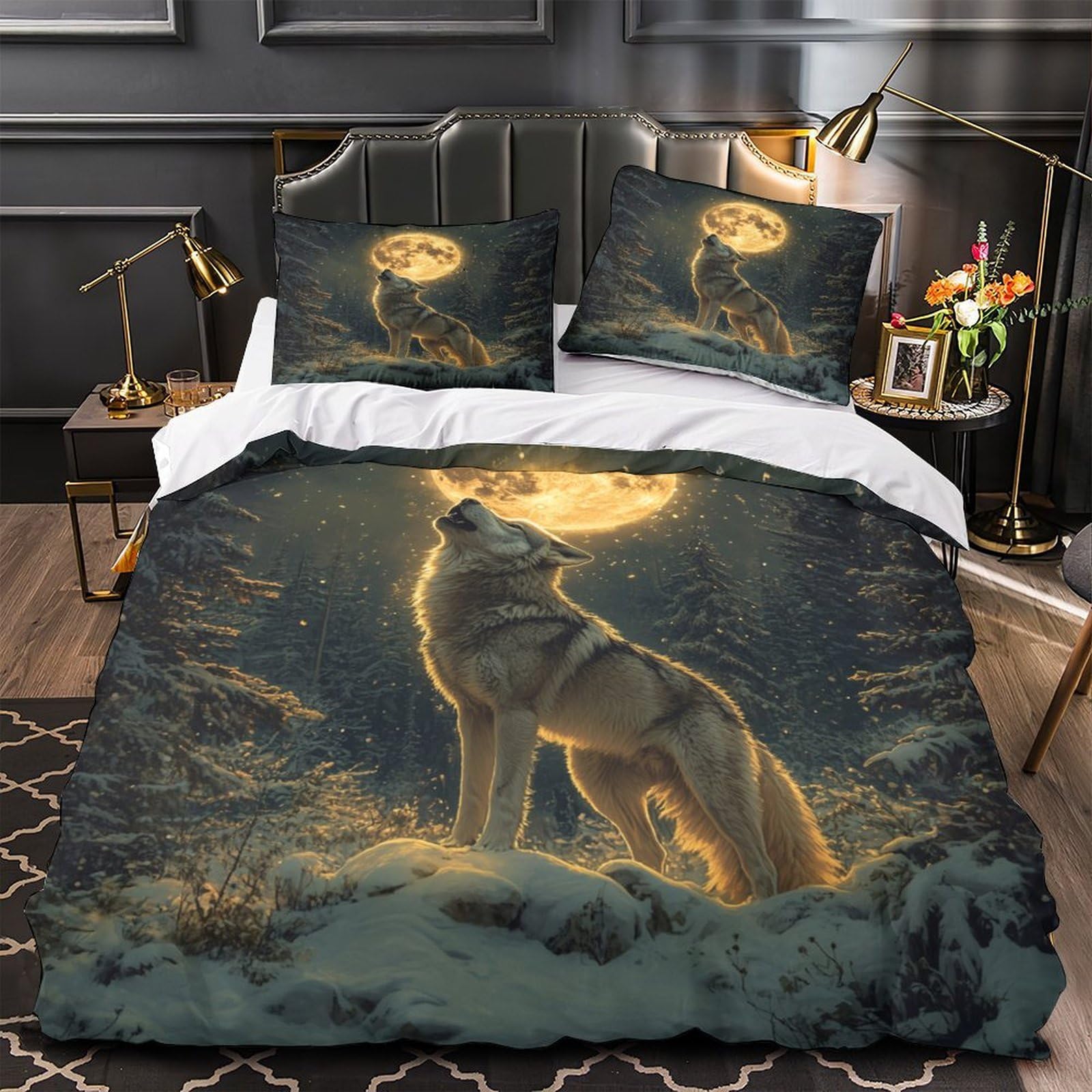 Parure de lit microfibre WolfDesign motif tribal orné king avec housse de couette 220x240cm