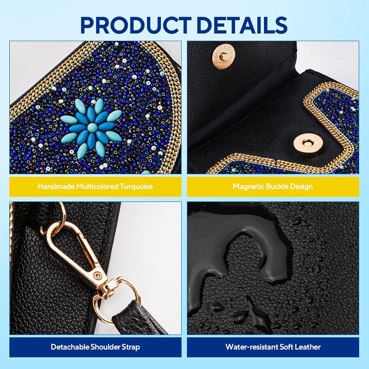 Small Beaded Crossbody Bag for Women, Boho Cell Phone Shoulder Purse Wallet with Handcrafted Colorful Beads - Image 6