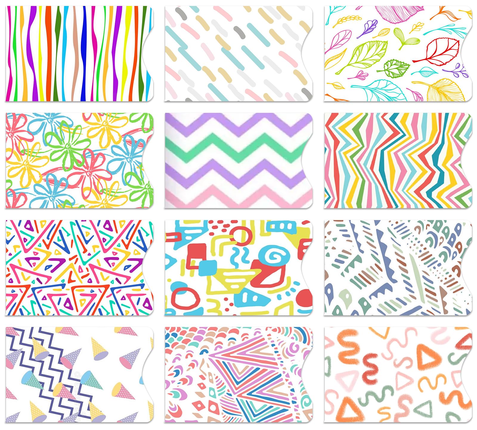 RFID Blocking Card Sleeves, Colorful Geometric Pattern Design, Credit Card Protector for Identity Theft Protection, 12 Pack Signal Blocking Pouches