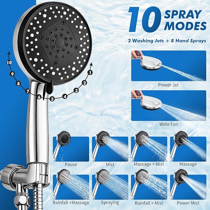 Regadera de Mano con Manguera de 79", 10 Modos Alta Presión miniatura 6