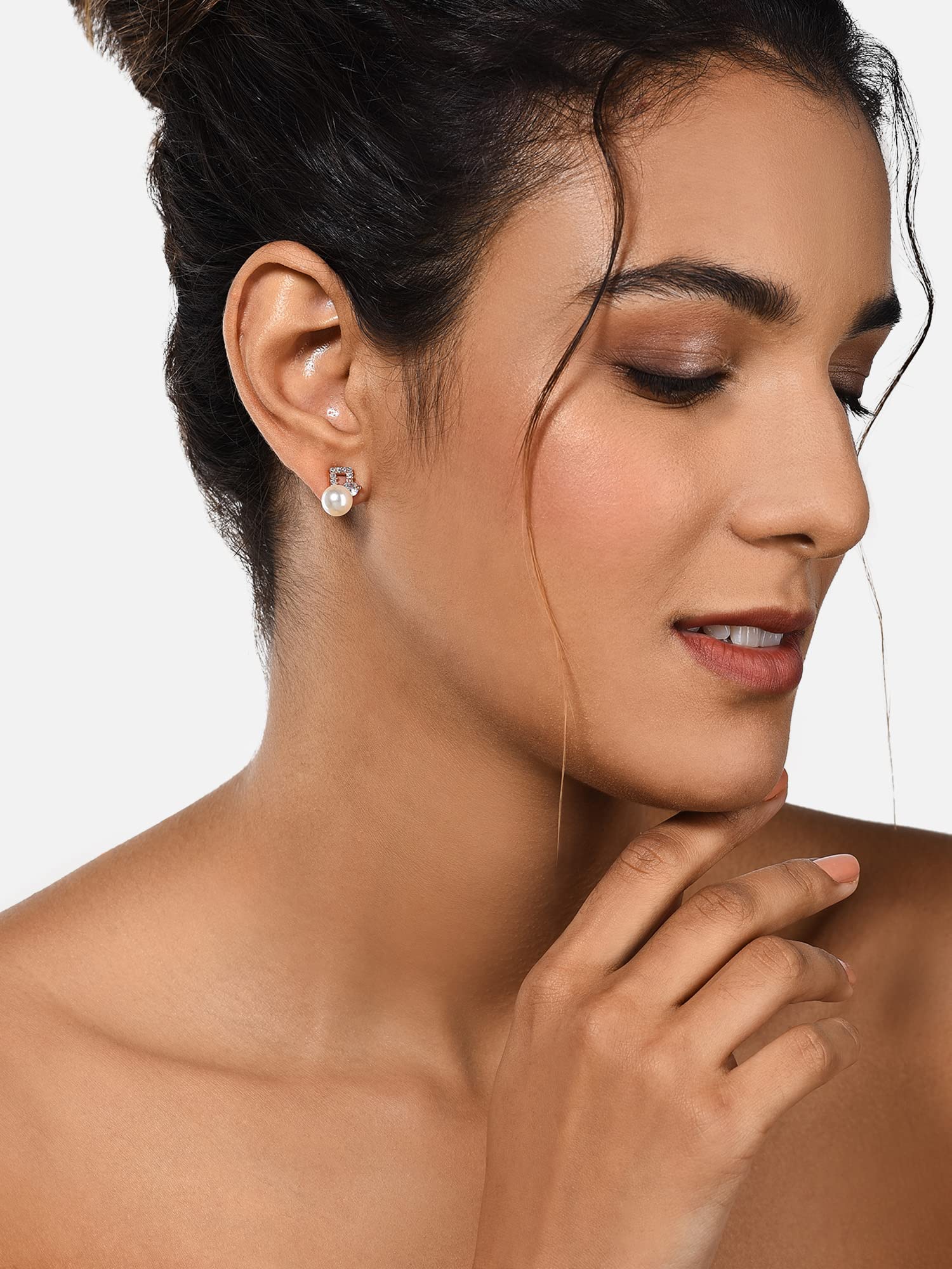 Cubic Zirconia Brass Stud Earring Women-ZPFK10392