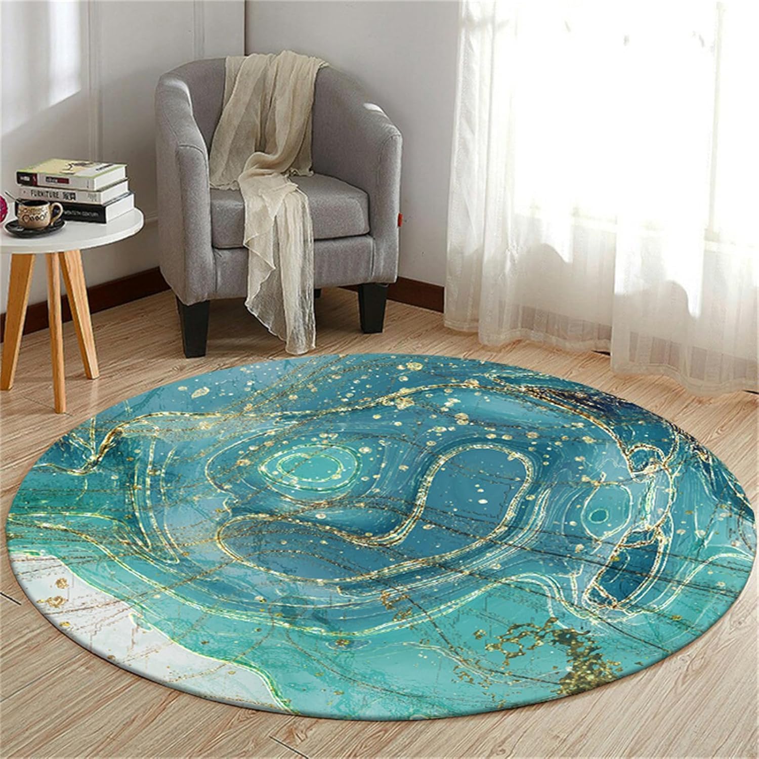 SSDDLZEQ Premium durable range Multifunctional Protective Mat For Round Computer Chairs, Suitable For Wooden Floors(Green Marble,140cm)