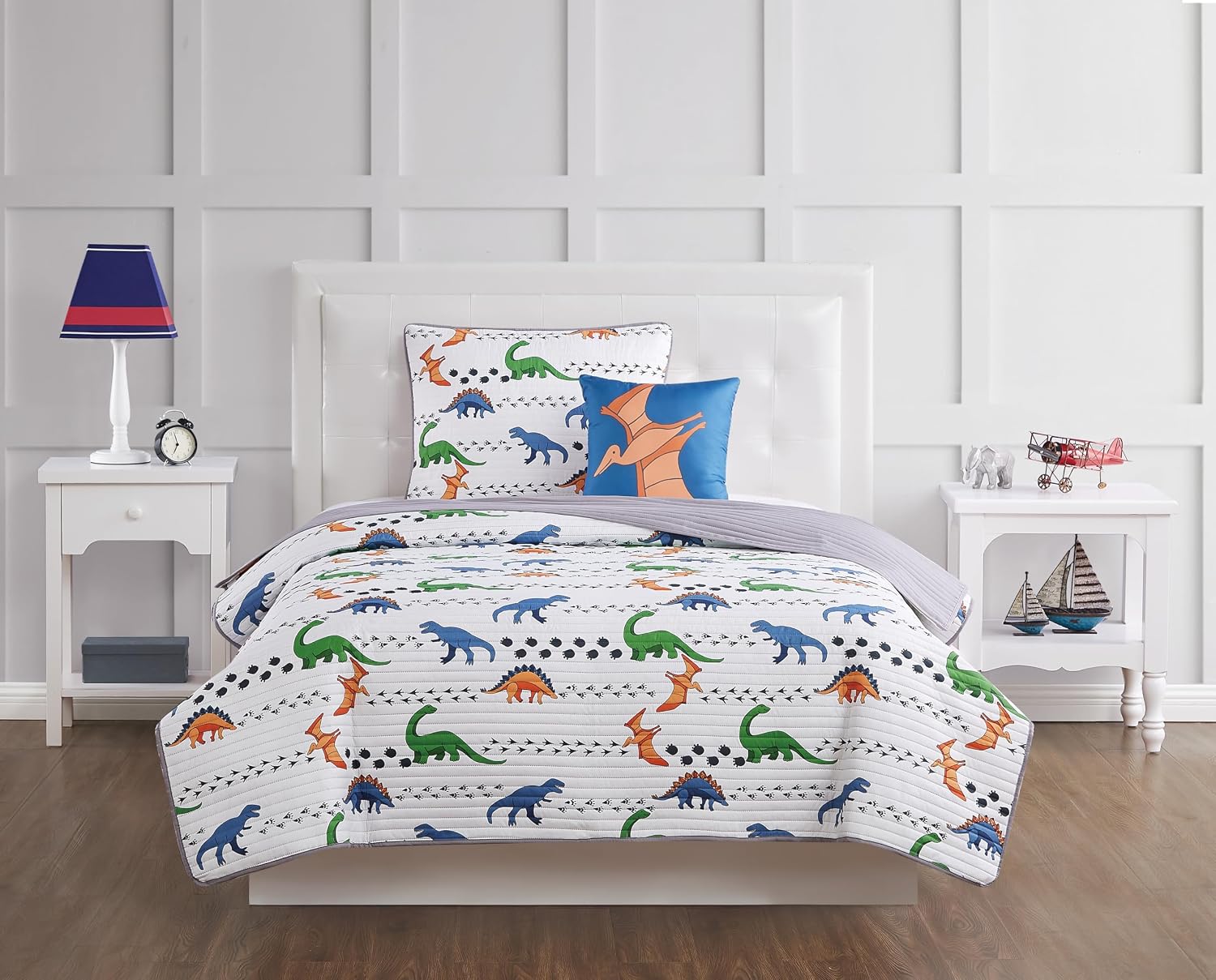 My World Dino Tracks Multi Polyester 4-Piece Full Quilt Set, Dinosaurs Themed, for Kids, Oeko-TEX Certified