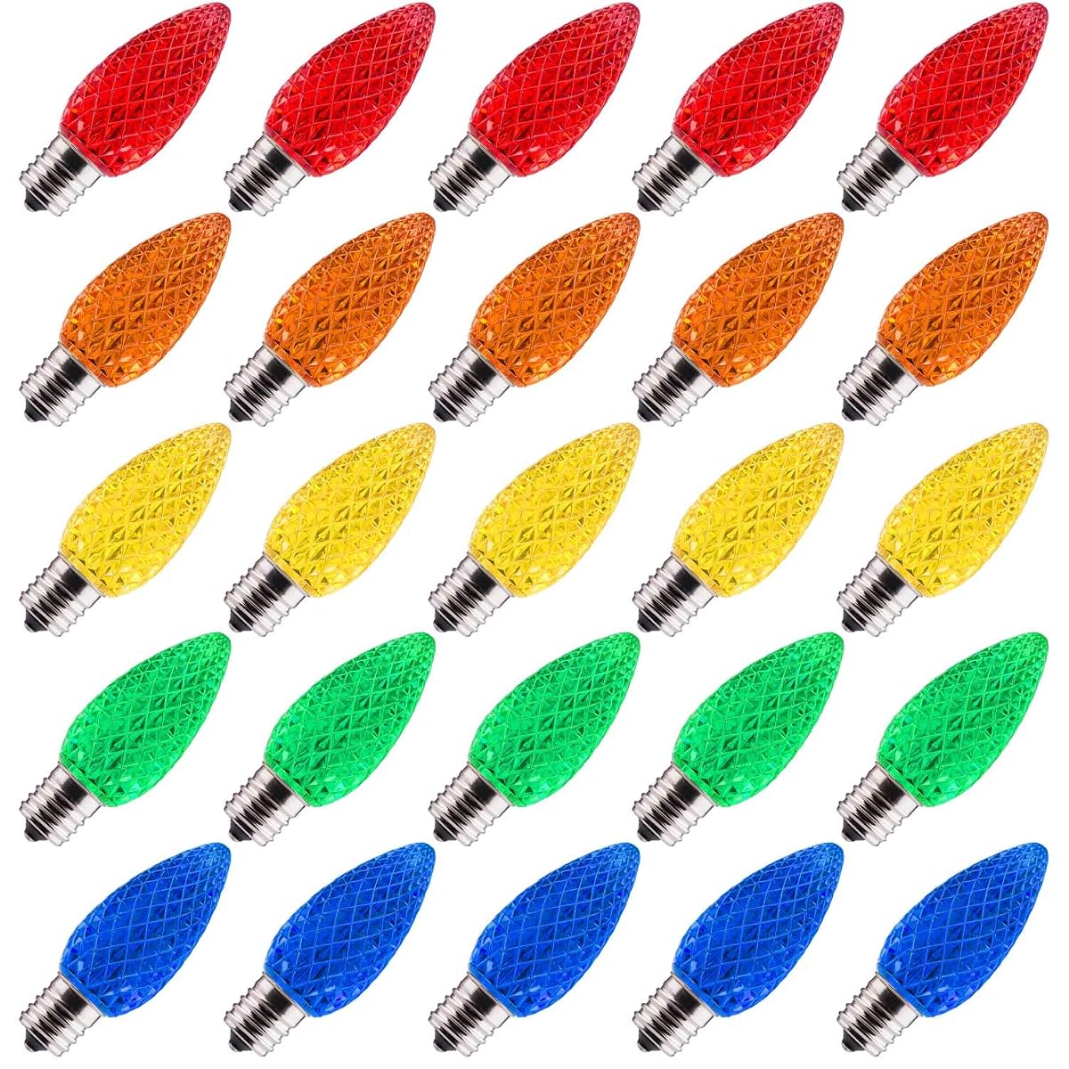 Brightown 25 Pack Led C9 Multicolor Replacement Christmas Light Bulbs,