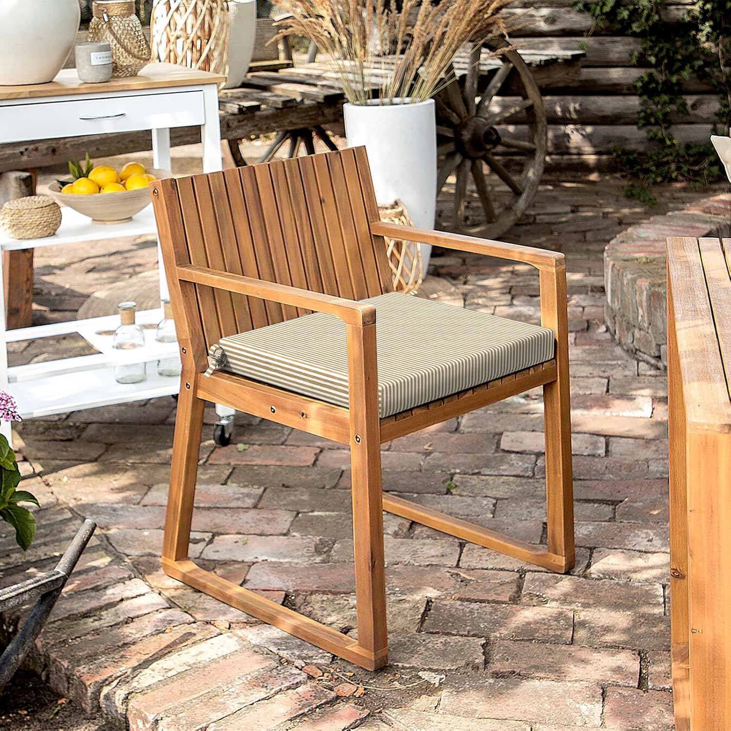 LVTXIII Outdoor Seat Cushions Seasonal Replacement Chair Cushions, Patio Chair Pads with Ties for Dining Chairs and Garden Furniture, (Square Back, 18.5"x16"x2", 4 Pack, Strip Beige)