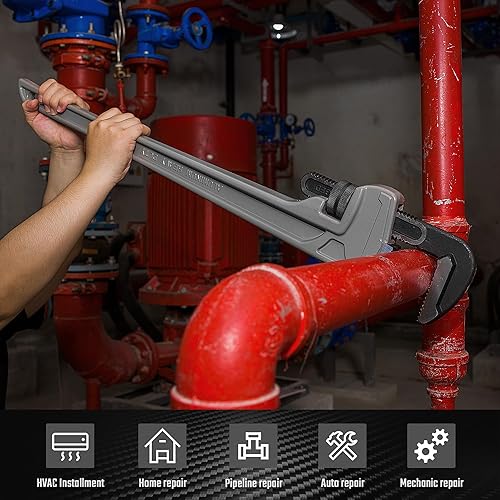 Miniatura 6 de DURATECH Llave de tubo recta de aluminio resistente de 36 pulgadas, llave de fontanería ajustable, forjada por gota, exceder el estándar GGG