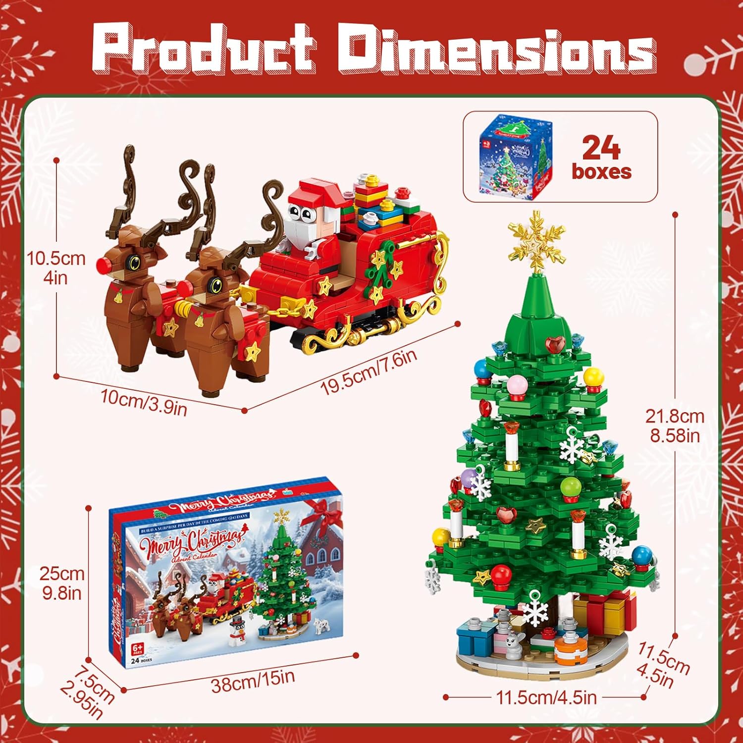 Advent Calendar 2025 Building Blocks Set - 24-Day Christmas Countdown Calendar - Santa Sleigh Christmas Tree Decorations Gifts for Kids Boys & Girls and Adults(912PCS)