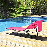 Vista 2 de GYMAX Silla de bronceado, silla de playa de 350 libras con orificio facial, almohada lavable y correa de transporte, tumbona plegable ajustable