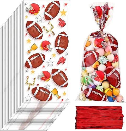 Outus 100 bolsas de golosinas para fiesta de béisbol, bolsas de dulces de béisbol, bolsas de celofán de béisbol, bolsas de golosinas deportivas con