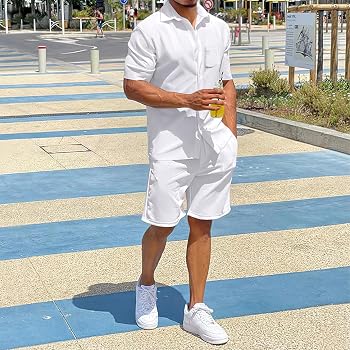 Ensemble Sport Homme Été Manches Courtes + Short – Boutons & Poches – Tissu Respirant Polyester