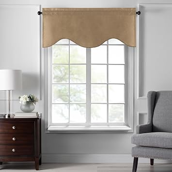 Colette Faux Silk Scalloped Window Valance, Gold - 50" W x 21" L
