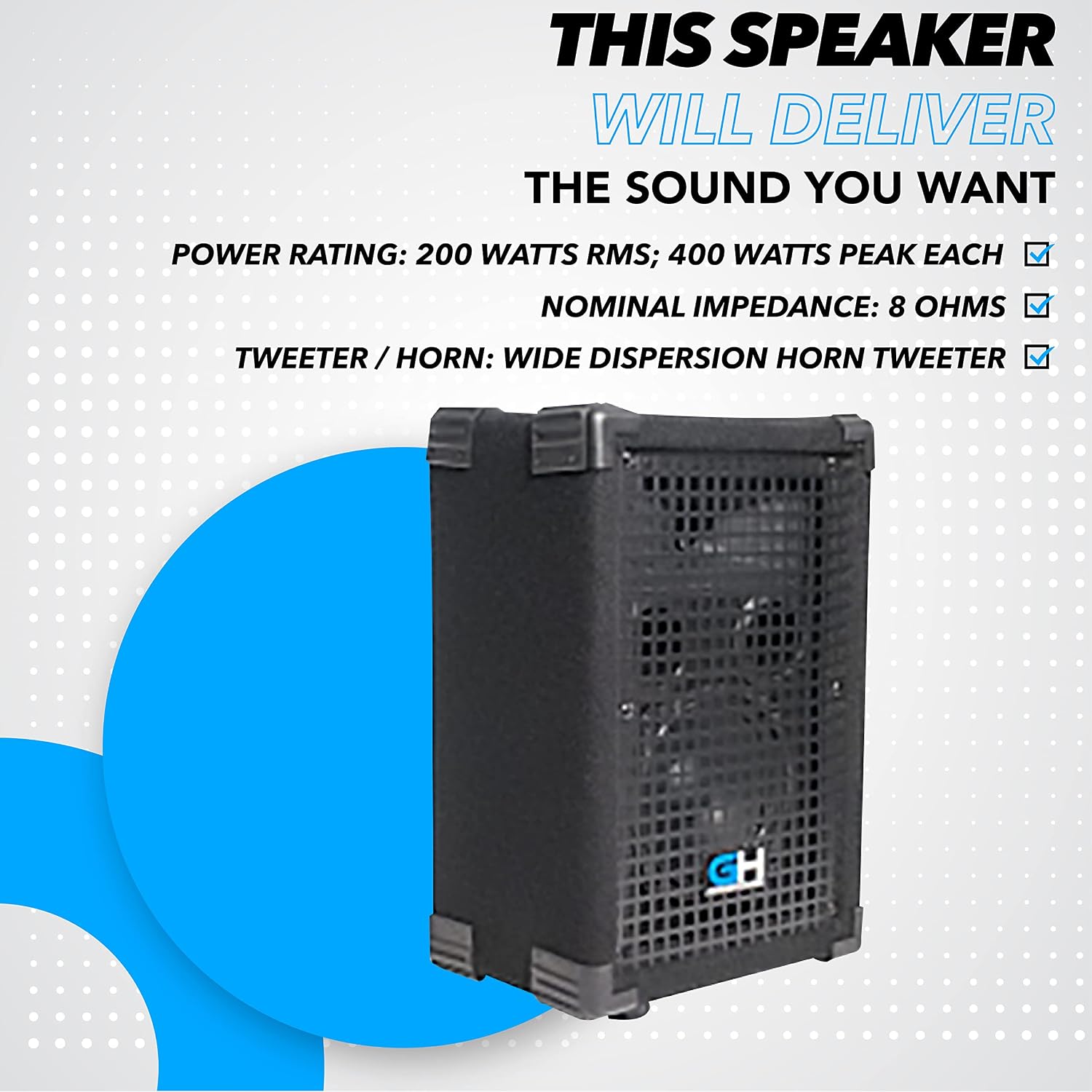 Grindhouse Speakers - GH6L - Passive 6 Inch 2-Way PA/DJ Loudspeaker Cabinet - 400 Watt Full Range PA/DJ Band Live Sound Speaker