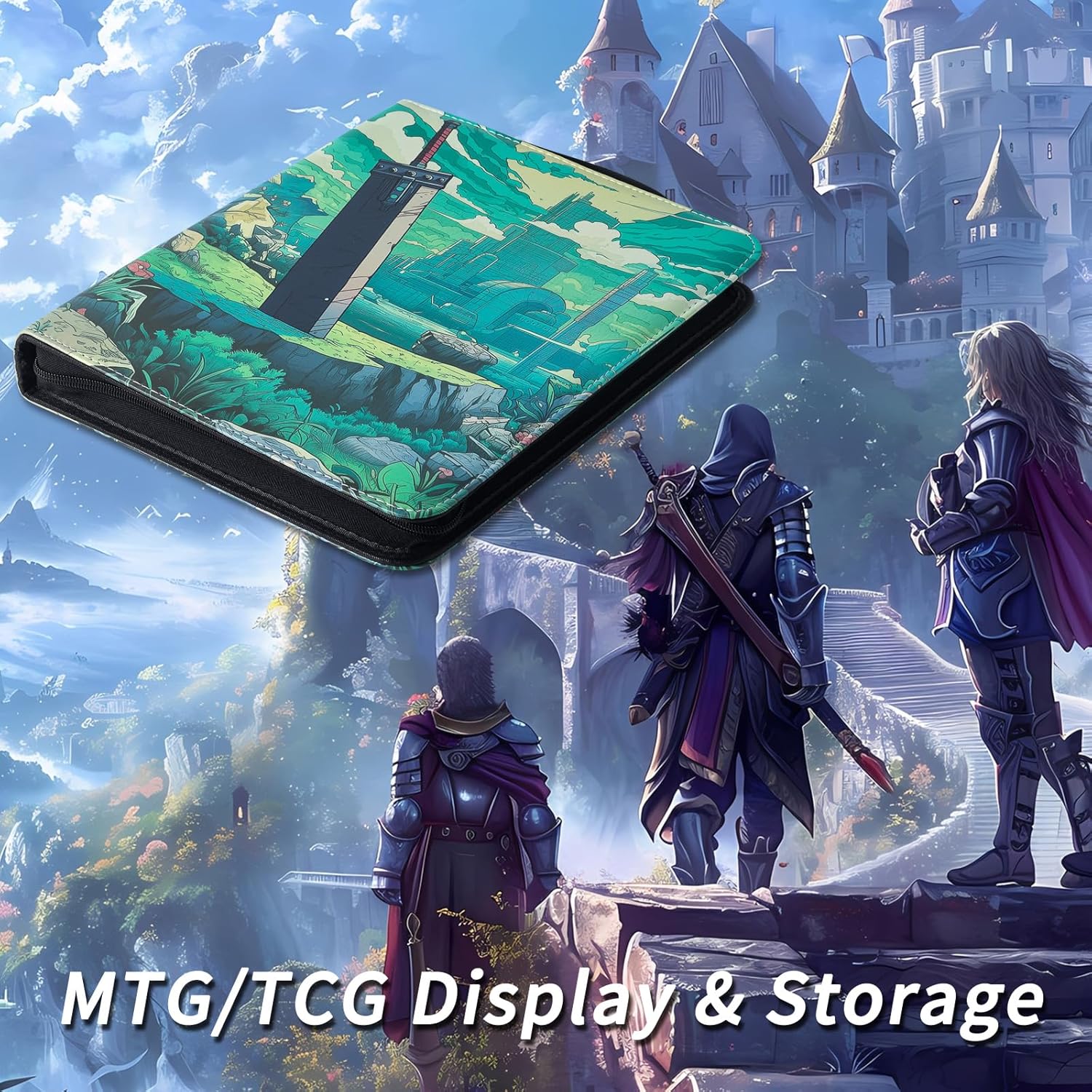 MTG FF 9 Pocket Trading Card Binder, PU Leather Storage Zip Album with 900 Slots Clear Page Sleeves for TCG Baseball Sport Cards Display Collection