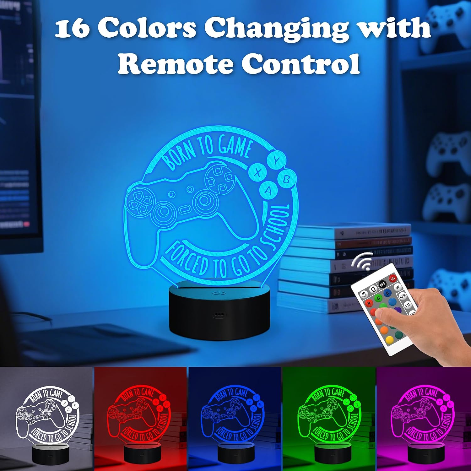 Anywin Game Night Light for Kids, Console Night Light Gift, Christmas & Birthday Gift for Boys, Him - Born to Game, Forced to Go to School Lamp