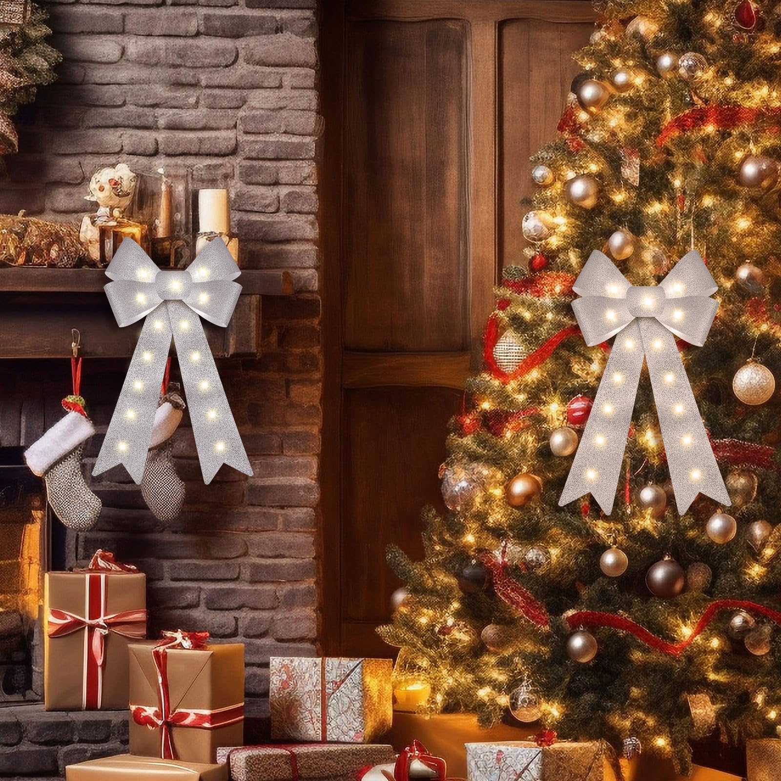 Amazon.co.jp: クリスマス LED リース リボン 大型 24 x 12インチ
