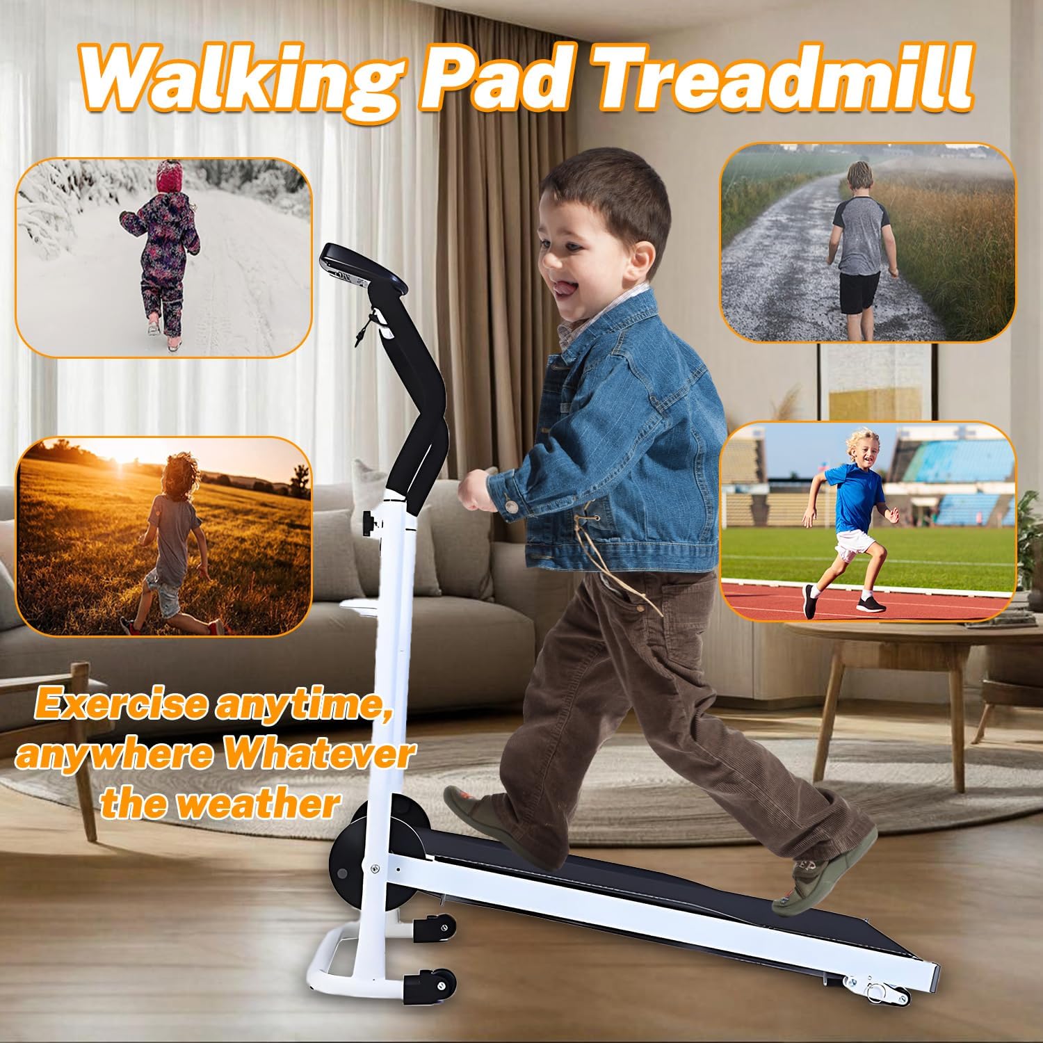 Foldable Kids Treadmill for Ages 3-15, Mini Manual Walking Machine with Adjustable Height & Slope, Portable Indoor Exercise Equipment with Display for Home Gym