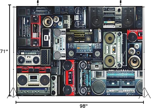 Miniatura 7 de BELECO Telón retro de pared de 8 x 6 pies de tela de los años 80, cajas de sonido Boombox Vintage 70s Back to 80s 90s Party Music DJ Fotografía