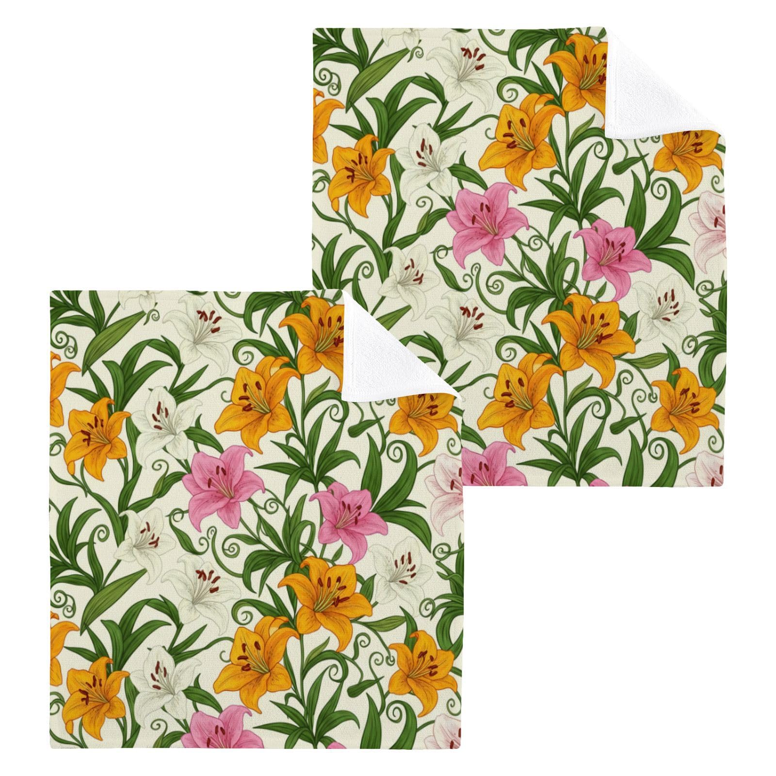 BOESI Vibrant Lily Garden 12x12in Cotton Washcloth,Face Towel