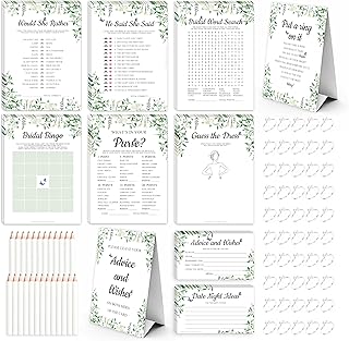 8-in-1 Bridal Shower Games Set for 50 Guests, Includes Guess the Dress, Would She Rather, Put a Ring on It, He Said She Said, Advice and Wishes -25 Pencils, 50 Metal Game Rings - Floral Theme