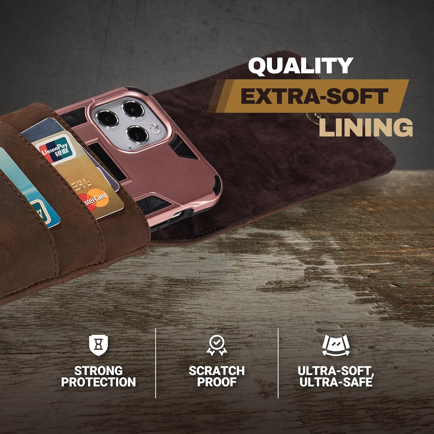 Hengwin Leather Phone Wallet Belt Holster with Card Slots for Daily, Work, Travel, Belt Clip Cell Phone Pouch Case fit for iPhone 17 Pro Max 16/15/14/13 Pro Max Samsung Galaxy S25 Ultra (Retro Brown)