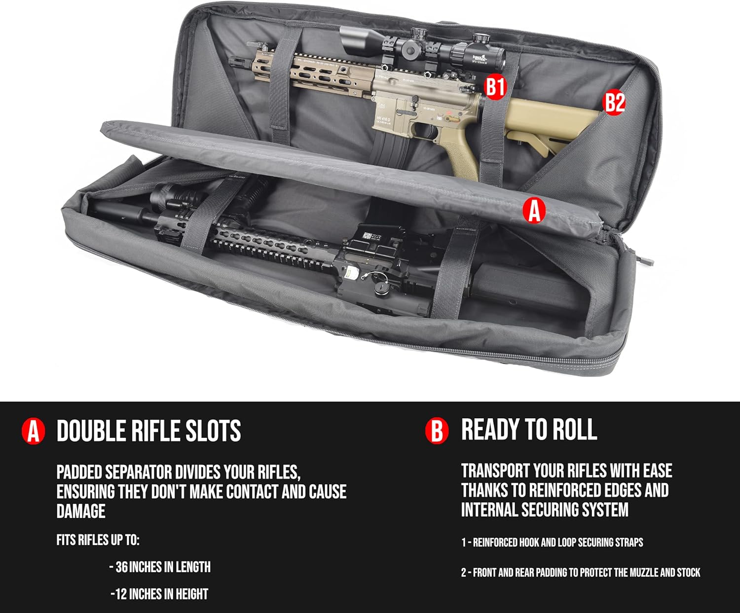 Lancer Tactical 600 Denier Polyester Double Carbine Soft Case Accessory Pouches MOLLE Webbing Secondary Gun Compartment Quick Detach Buckles Inner Storage Backpack Straps