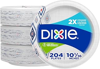 Dixie Large Paper Plates, 10 Inch, 204 Count, 2X Stronger*, Microwave-Safe, Soak-Proof, Cut Resistant, Disposable Plates For Everyday Breakfast, Lunch, & Dinner Meals