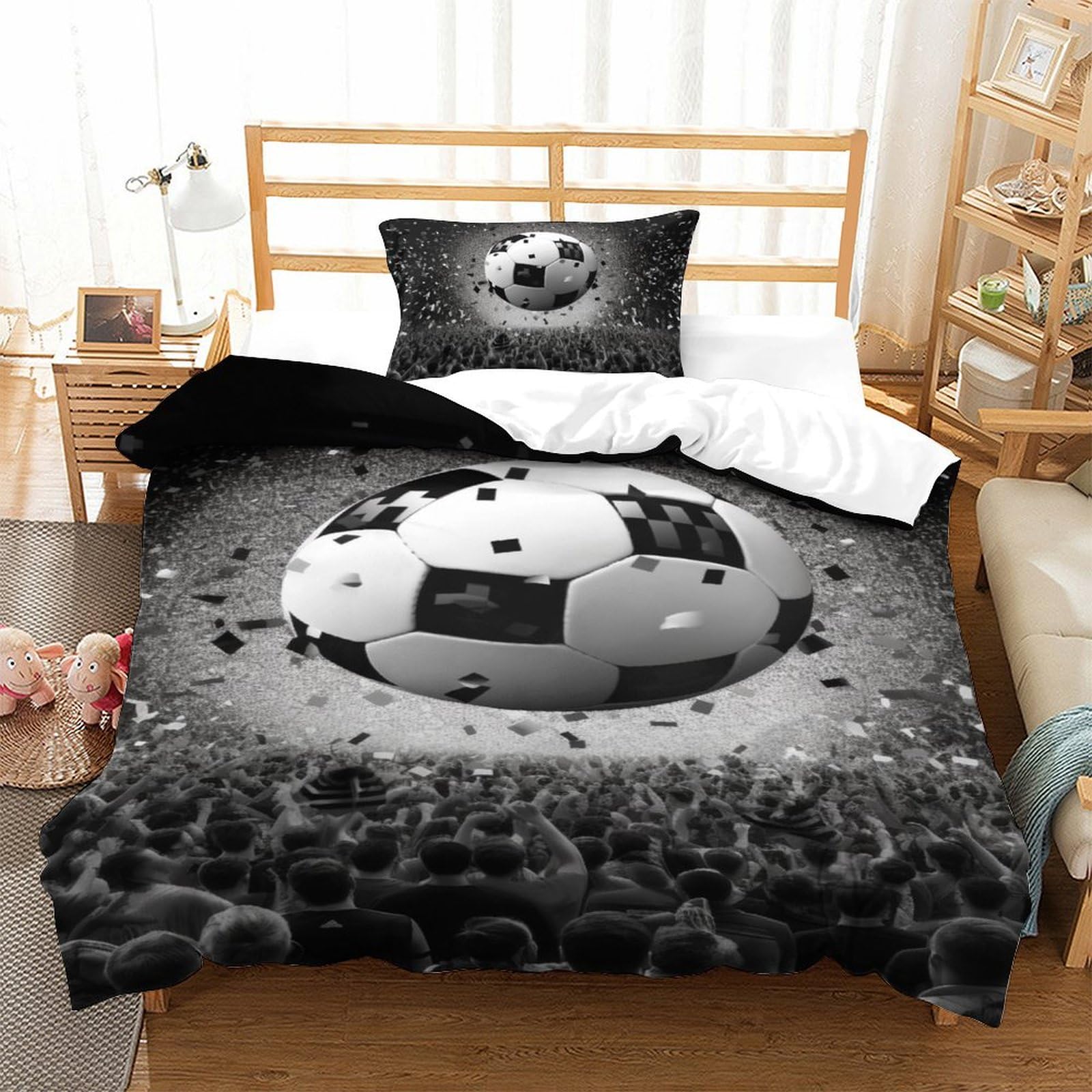 Linge de lit football 3D haut de gamme : housse de couette single douce et antibactérienne