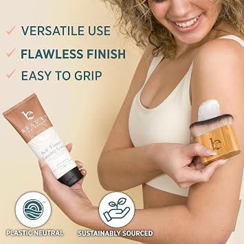 Self Tanner Mousse and Kabuki Brush - Made with Natural & Organic Ingredients, Mousse for Fake Tan, Sunless Tanner for Pale Skin, Clear & Non Toxic Tanning Foam for Streak Free Finish, No Orange Color