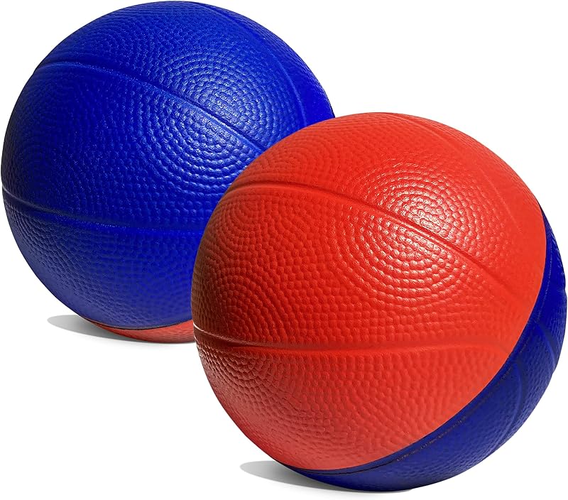 Botabee 4" Mini Foam Basketball for Indoor Mini Hoop Basketball Games, 2 Pack | Mini Indoor Basketball Hoop Games & Kids Mini Hoops (Blue/Red)