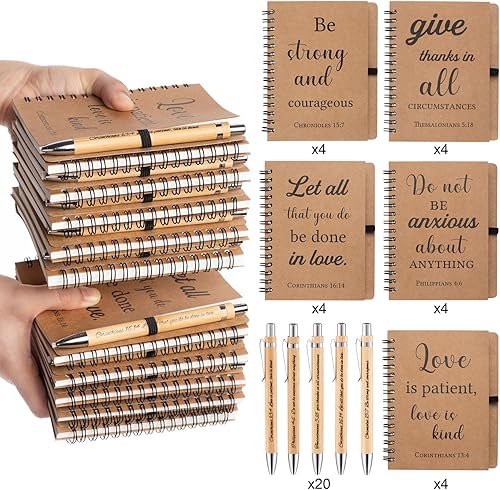 Miniatura 2 de 40 Pcs20 Set Christian Gifts Spiral Notebooks Bulk Journals with Christian Pens Prayer Journal Christian Journal for Women and Men, Perfect Home