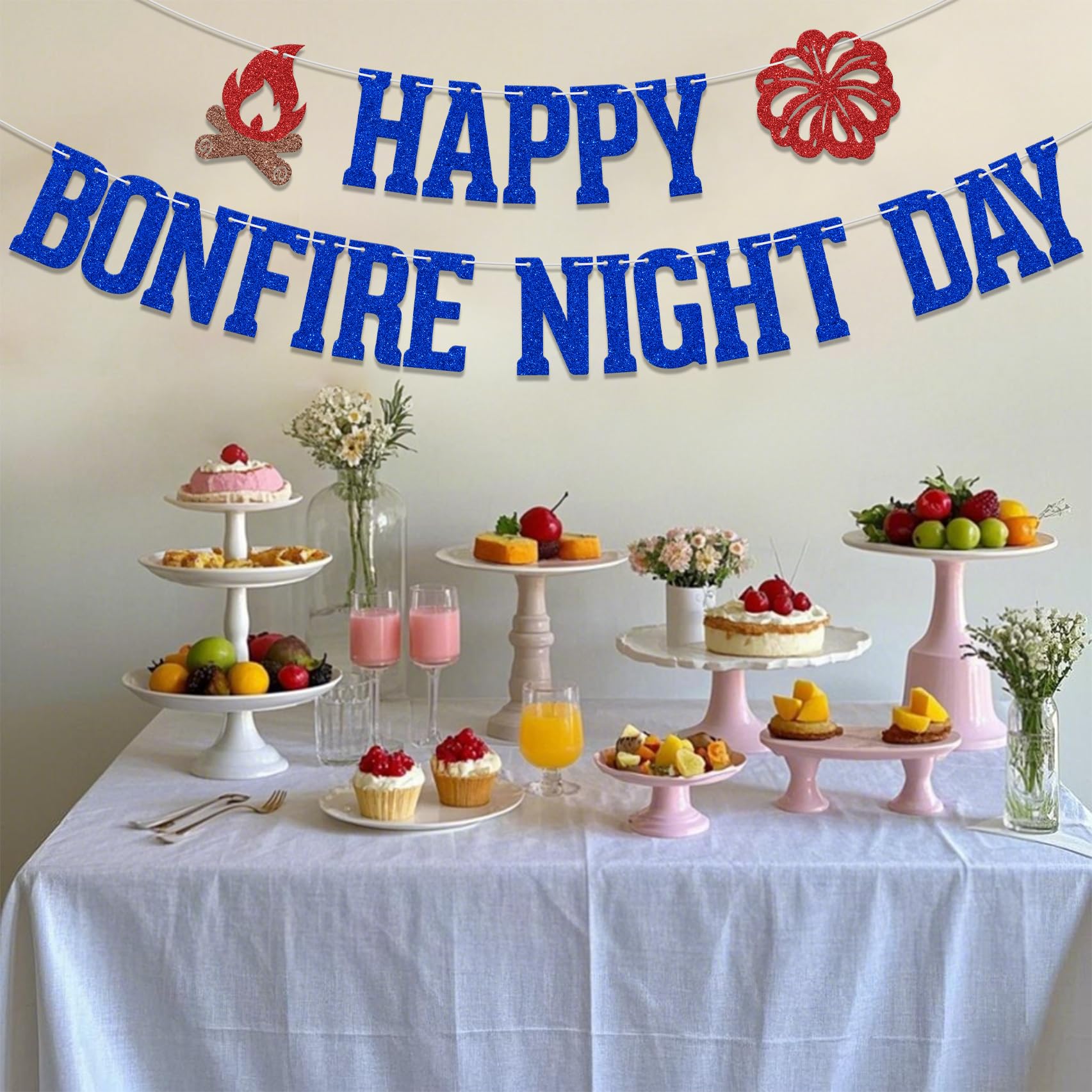 Happy Bonfire Night Day Banner Fireworks Night Party Decoration Blue Glitter - Image 4