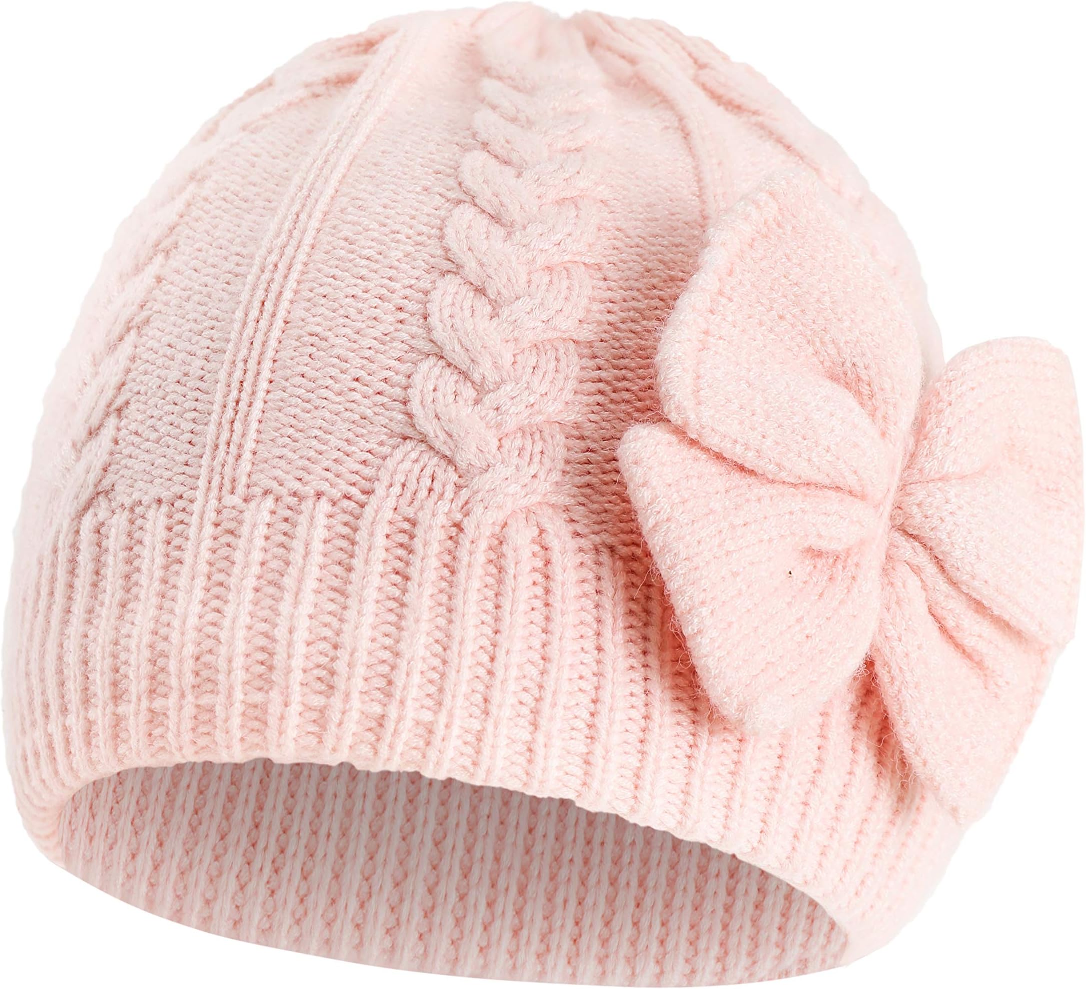 Baby Hat for Girls Winter Warm Knitted Beanie Cotton Lined Caps for Infant Toddler Girls Autumn Cute Bow Classic Pink Small