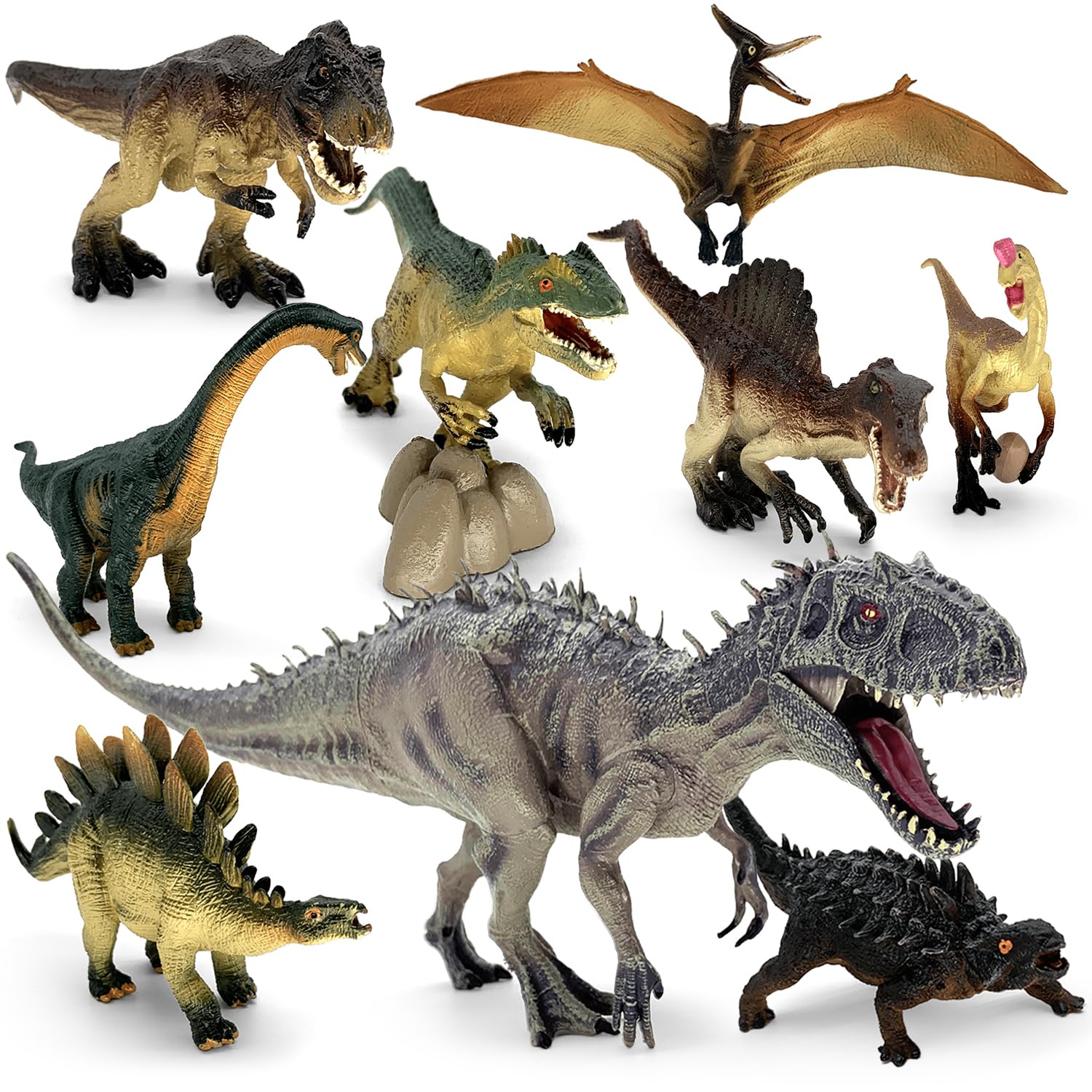 Dinosaur Playset with 14" Indominus Rex & 8 Detailed Dino Figures - Educational Toy for 3-8 Year Old Boys Girls (9 PCS)