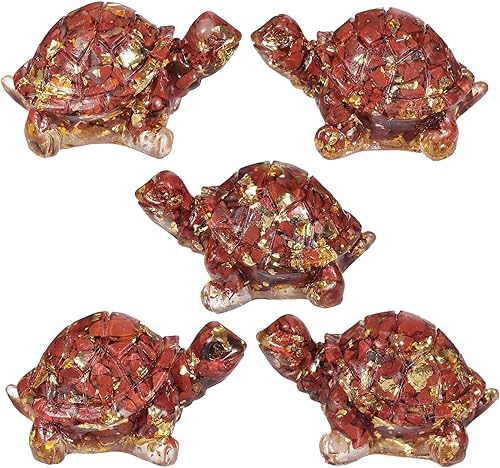 Miniatura 3 de Rockcloud Paquete de 2 figuras de resina con diseño de tortuga, jaspe rojo, piedra pulida, cristal, estatua de tortuga, reiki, para colección