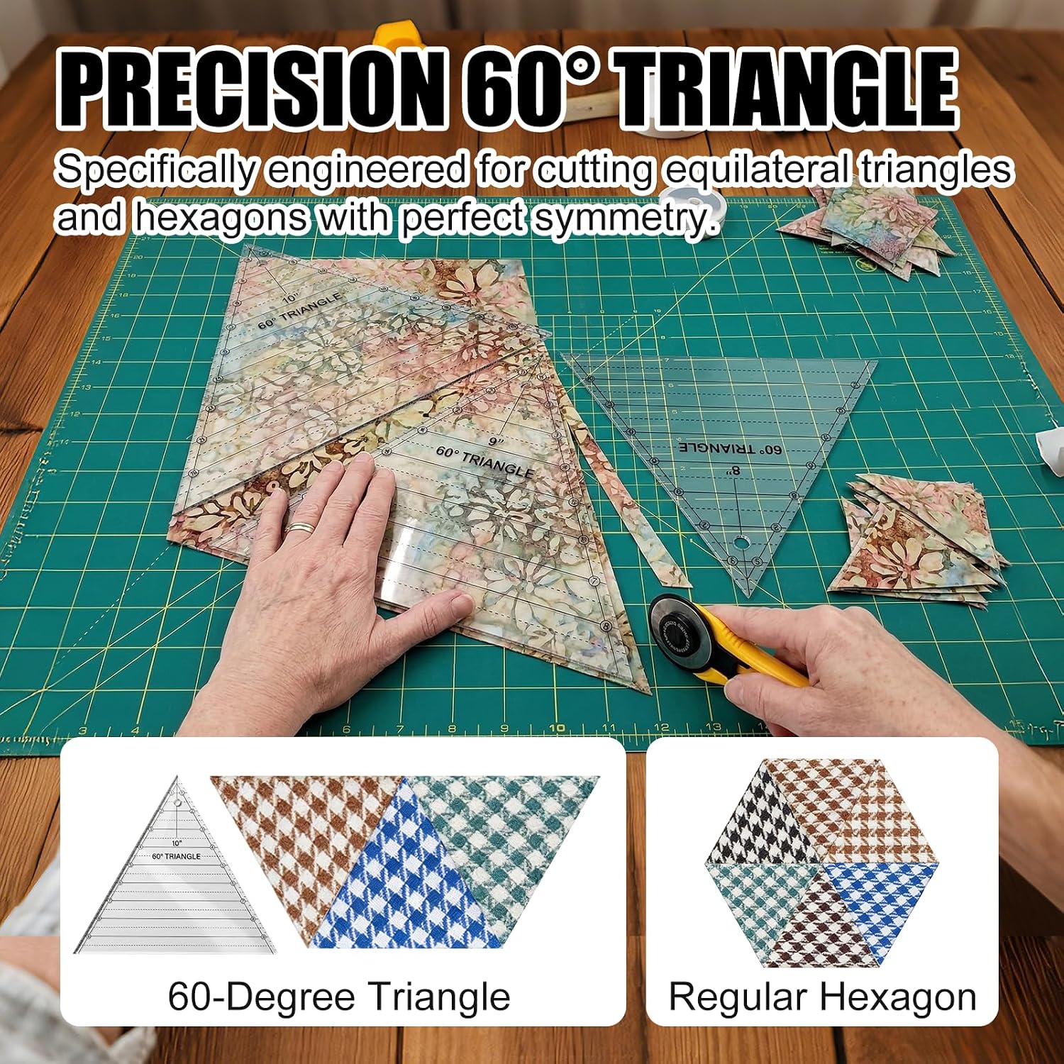 3 Pcs 60 Degree Triangle Ruler (8, 9, 10 Inch), Acrylic Quilting Templates for Sewing and Patchwork