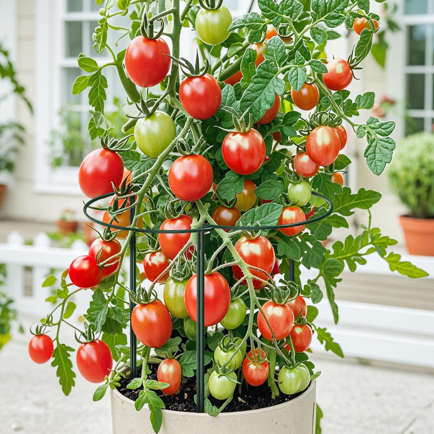 Unves 6 Pack Peony Cage, 13" W x 32" H Half Round Ring Metal Plant Support Stakes, Heavy Duty Peony Cages and Supports for Indoor Outdoor Plants, Vegetables and Flowers with Clips, Ties and Gloves