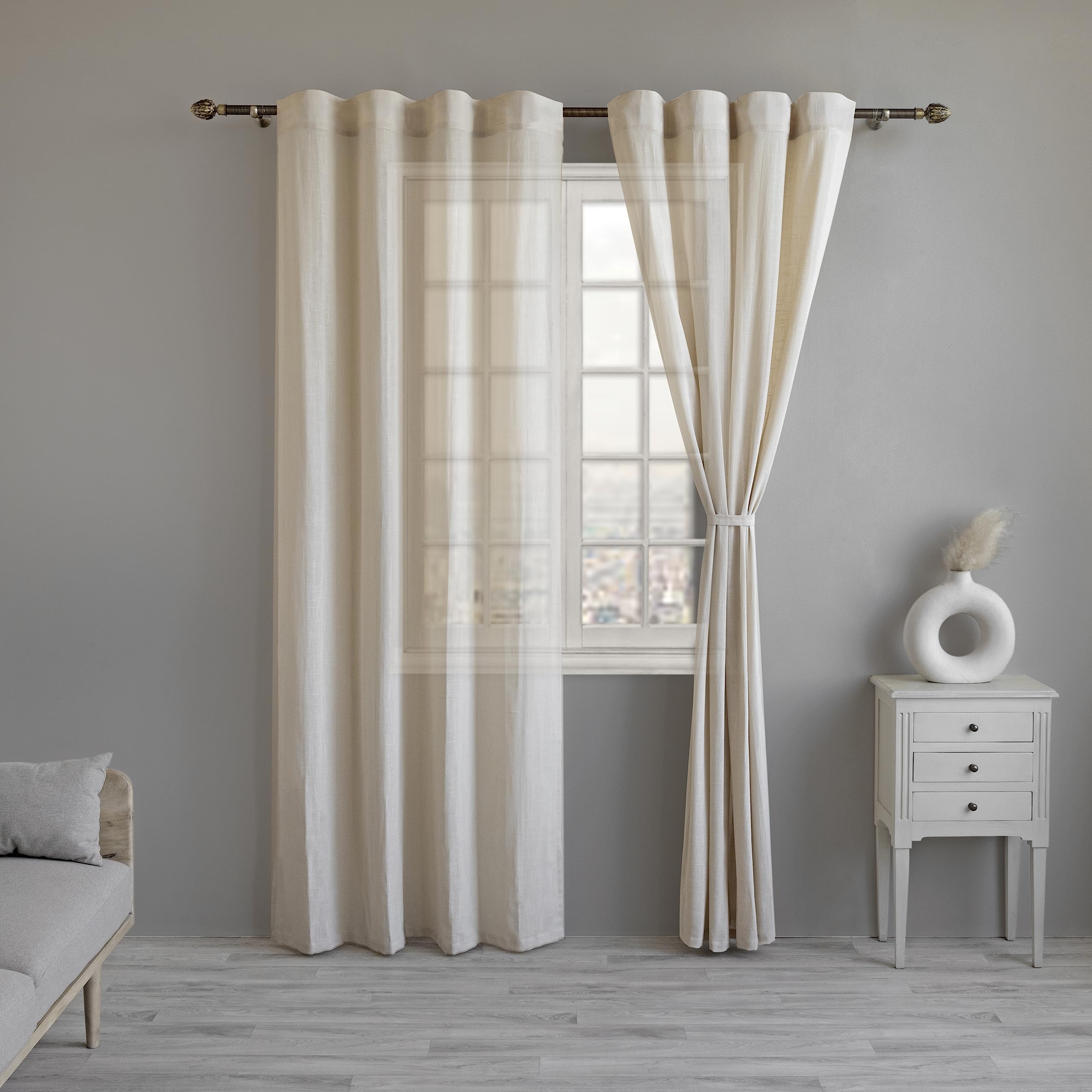 LINENWALAS Cotton Linen Sheer Curtains 108 inch Length, Pocket Top, Light Filtering Sheer Drapes Pack of 2, Treatment for Bedroom Living Room (W-52” x L-108” / Rod Pocket/Sheer/Natural)