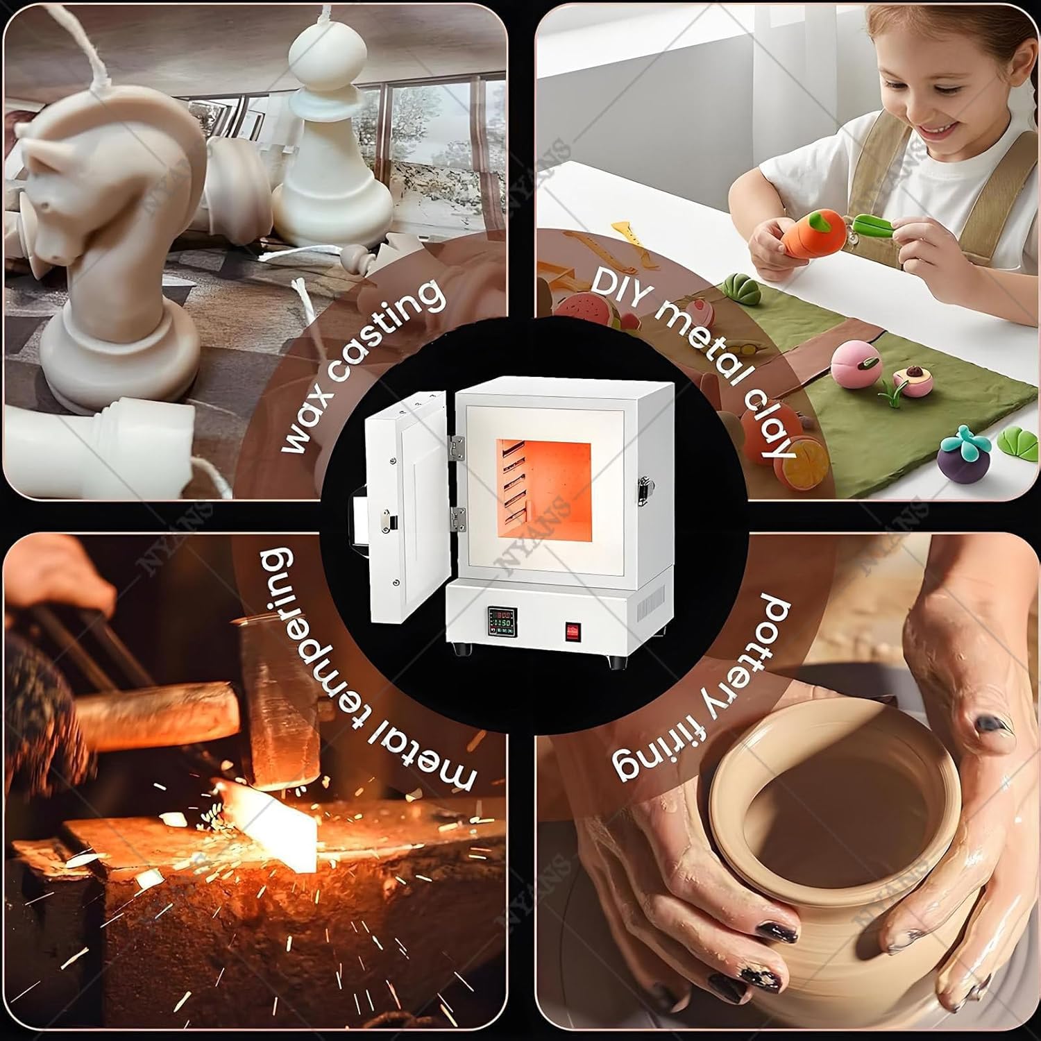 NYANS 2000W Intelligent Lab Muffle Furnace, Electric Burnout Oven Kiln, Multifunctional High Temperature Furnace, 0-1150℃, 1°c Accuracy, for Metal Melting and Ceramics