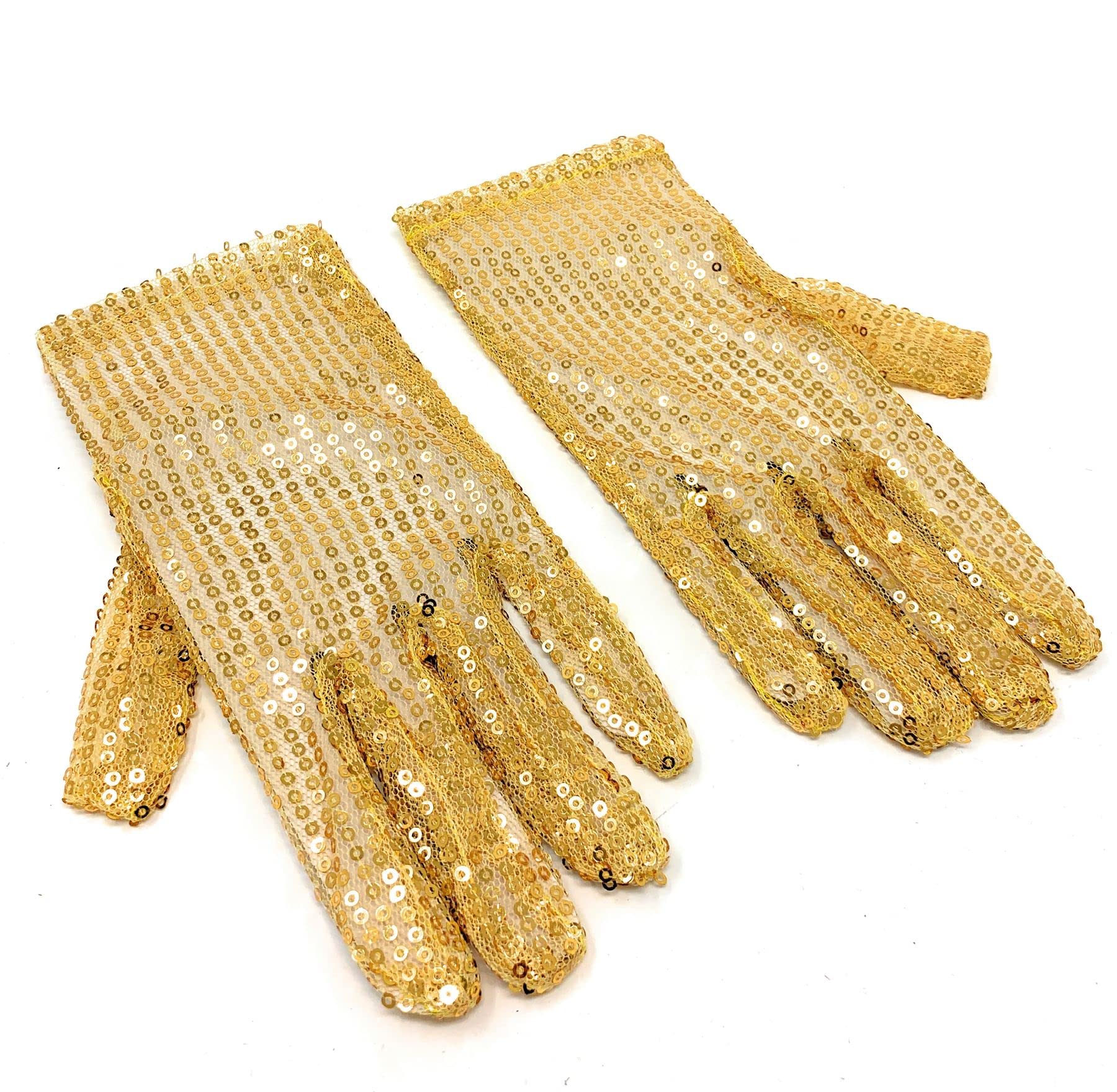 Cadoline Gold Womens Sequin Polyester Fancy Dress Gloves 22cm